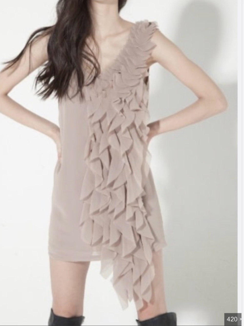 H&M Taupe Ruffle-Front Mini Dress